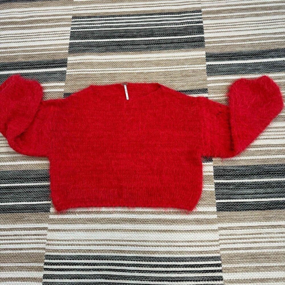 Free People Flurry Jumper Sweater Cropped‎ Slouchy Relaxed Long Sleeve Red Sz XS - Picture 3 of 11